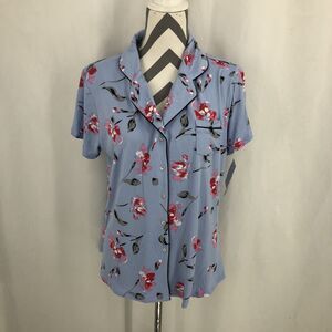 PJ Couture Blue Floral Short Sleeve Pajama Top 83133 Large NWT